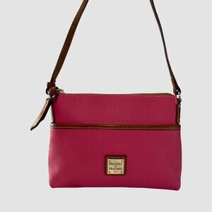 Dooney & Bourke Pebble Leather Crossbody Bag Pink Brown Trim Adjustable Strap